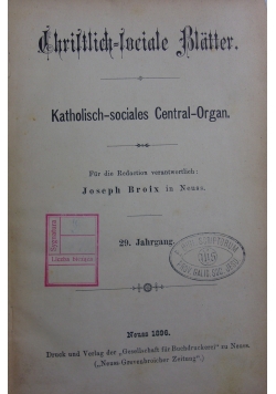 Katolisch-sociales Central-Organ, 1896 r.