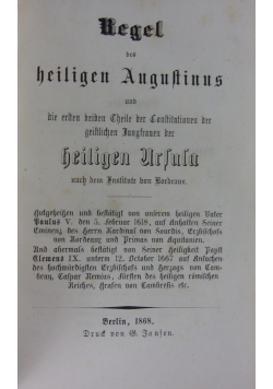 Regel des heiligen Augustinus. 1868 r.