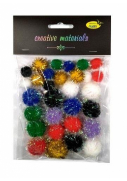 Pompony glitter kolorowe 15-25mm 30szt