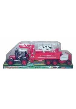 Traktor z przyczepą i krową 47 cm