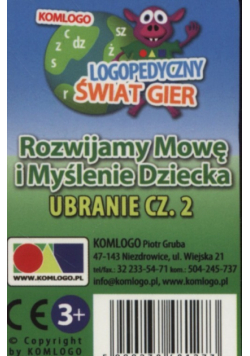 Karty Rozwijamy mowę i myślenie dziecka Ubranie część 2