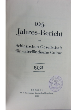 105 Jahres - Bericht., 1933 r.