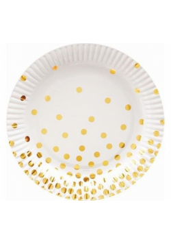 Talerzyki papierowe "Złote groszki", białe, 18 cm, 6 sztuk