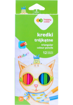 Kredki drewniane szkolne trójkątne Happy Color 12 kolorów