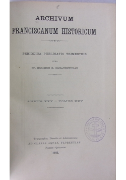 Archivum Franciscanum Historicum ,1932r.