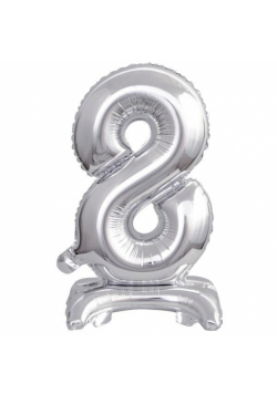 Balon foliowy mini cyfra 8 na stojaku srebrna