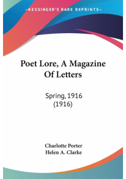 Poet Lore, A Magazine Of Letters