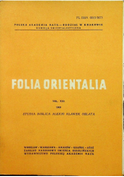 Folia Orientalia Tom XXI 1980