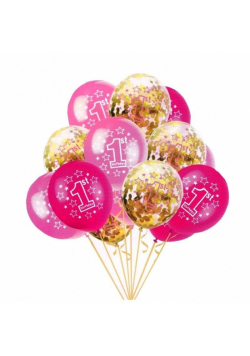 Balony 1st Birthday różowe 12szt