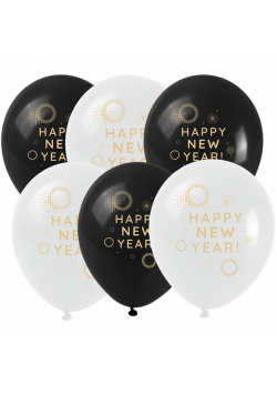 Balony ze złotym nadrukiem Happy New Year 6szt