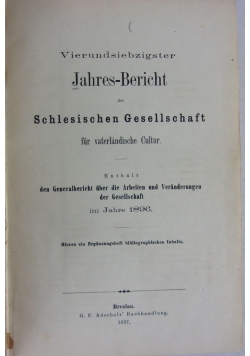 Schlesischen Gesellschaft fur vaterlandische Cultur,1897