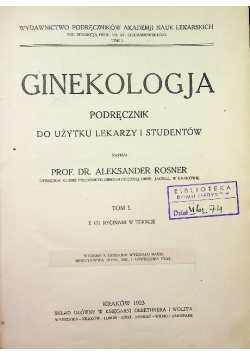 Ginekologja Tom I, 1923 r.