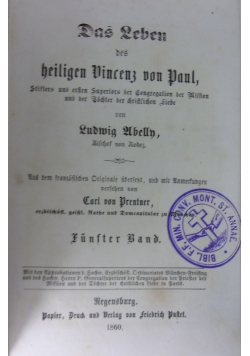 Das Leben des heiligen Vincenz von Paul, Tom V. 1860 r.