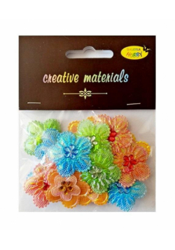 Aplikacje materiał. kwiatki z kryształ 3,2cm 20szt