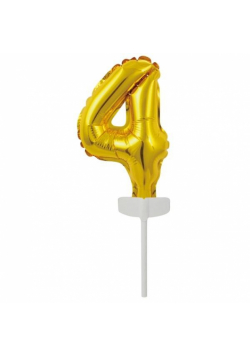 Balon foliowy mini cyfra 4 złota 8x12cm