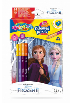 Kredki ołówkowe trójkątne Colorino Kids 24 kolorów 12 sztuk z temperówką  Frozen