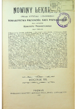 Nowiny lekarskie Rocznik XIX Zeszyt 1 do 12 1907 r.