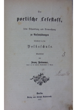 Der poetische Lesestoff, 1872r.