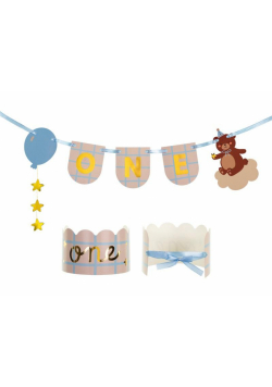 Baner na krzesło i korona Miś 50x20.5cm mix