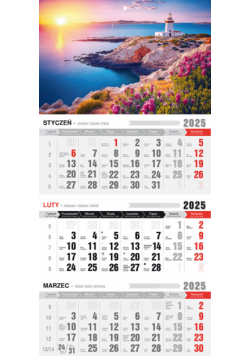 Kalendarz 2025 trójdzielny ekonomiczny z magnesem Latarnia KTE VM-11