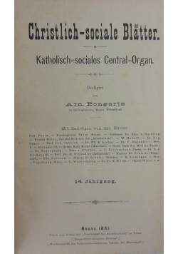 Christlich-sociale Blatter, 1881r.