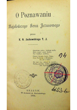 O poznawaniu najsłodszego serca Jezusowego 1898 r.