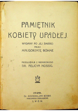 Pamiętnik Kobiety Upadłej 1929 r.
