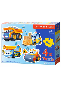 Puzzle konturowe 3-4-6-9 elementów Funny Building Machines 4 w 1