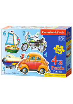 4x1 Puzzle konturowe Transport Vehicles