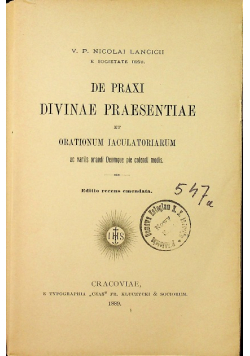 De praxis divinae praesentia, 1889 r.