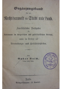 Fraganzungsband fur den Rechtsanwalt fur Stadt und Land