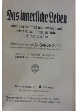 Das innerliche Leben, 1919 r.