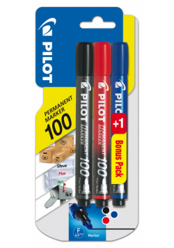 Marker Permamentny okrągła końcówka Sca-100 Set Pilot 2+1 (czarny/czerwony/niebieski)