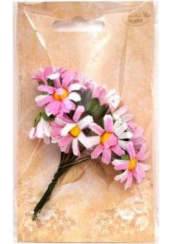 Margerytki materiałowe jasnoróżowo-białe 2cm 12szt