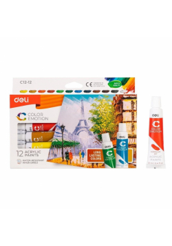 Farby akrylowe 12 kolorów 12ml tuba DELI