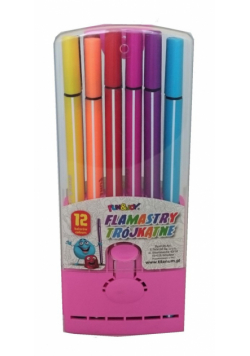 Flamastry trójkątne Fun & Joy 12 kolorów różowe pudełko