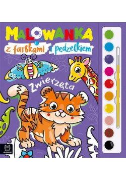 Malowanka z farbkami i pędzelkiem Zwierzęta