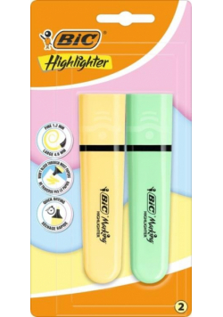 Zakreślacz BIC Flat Highlighter żółty zielony pastel blister 2szt