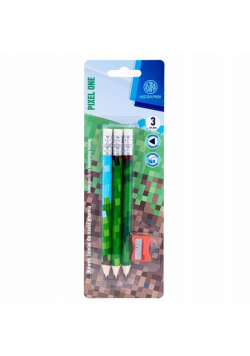 Ołówki grafitowe trójkątne HB Jumbo Astrakids Pixel One 3 szt. z temperówką