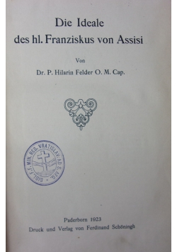 Die Ideale des hl.Franziskus von Assisi, 1923r.