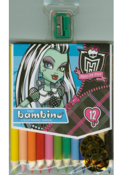 Kredki Monster High drewniane 12 kolorów z temperówką