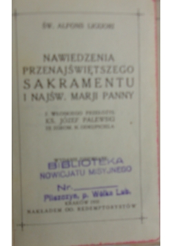 Nawiedzenia Przenajświętszego Sakramentu i Najśw. Marji Panny, 1935 r.