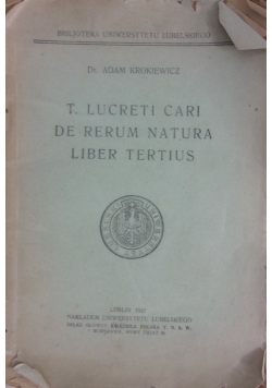 T.Lucreti Cari De Rerum Natura Liber Tertius, 1921 r.