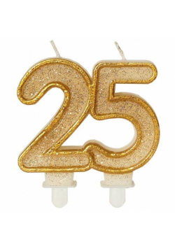 Świeczka urodzinowa 25 złoty brokat