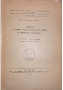 Legenda o obrazie Matki Boskiej Rzymskiej w literaturze staroruskiej, 1926 r.