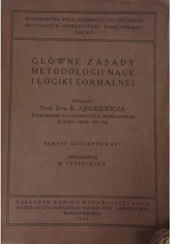 Główne zasady metodologji nauk i logiki formalnej, 1928r.