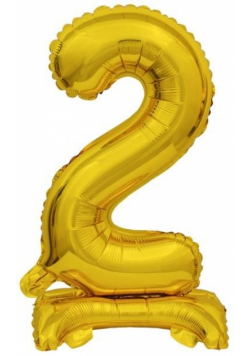Balon foliowy mini cyfra 2 ze stopką złota 22x40cm