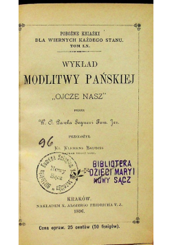 Wykład modlitwy pańskiej Ojcze nasz 1896 r.