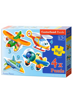 Puzzle konturowe 3-4-6-9 elementów Funny Planes 4 w 1