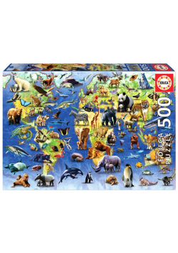 Puzzle 500 Mapa świata 100 zagrożonych gatunków...